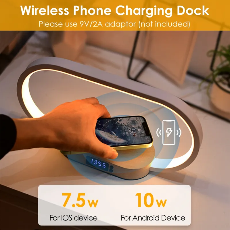 Touch bedside lamp with clock and charger