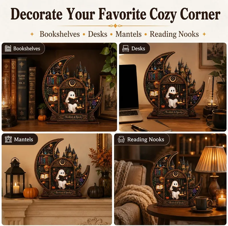 Spooky castle bookshelf scene